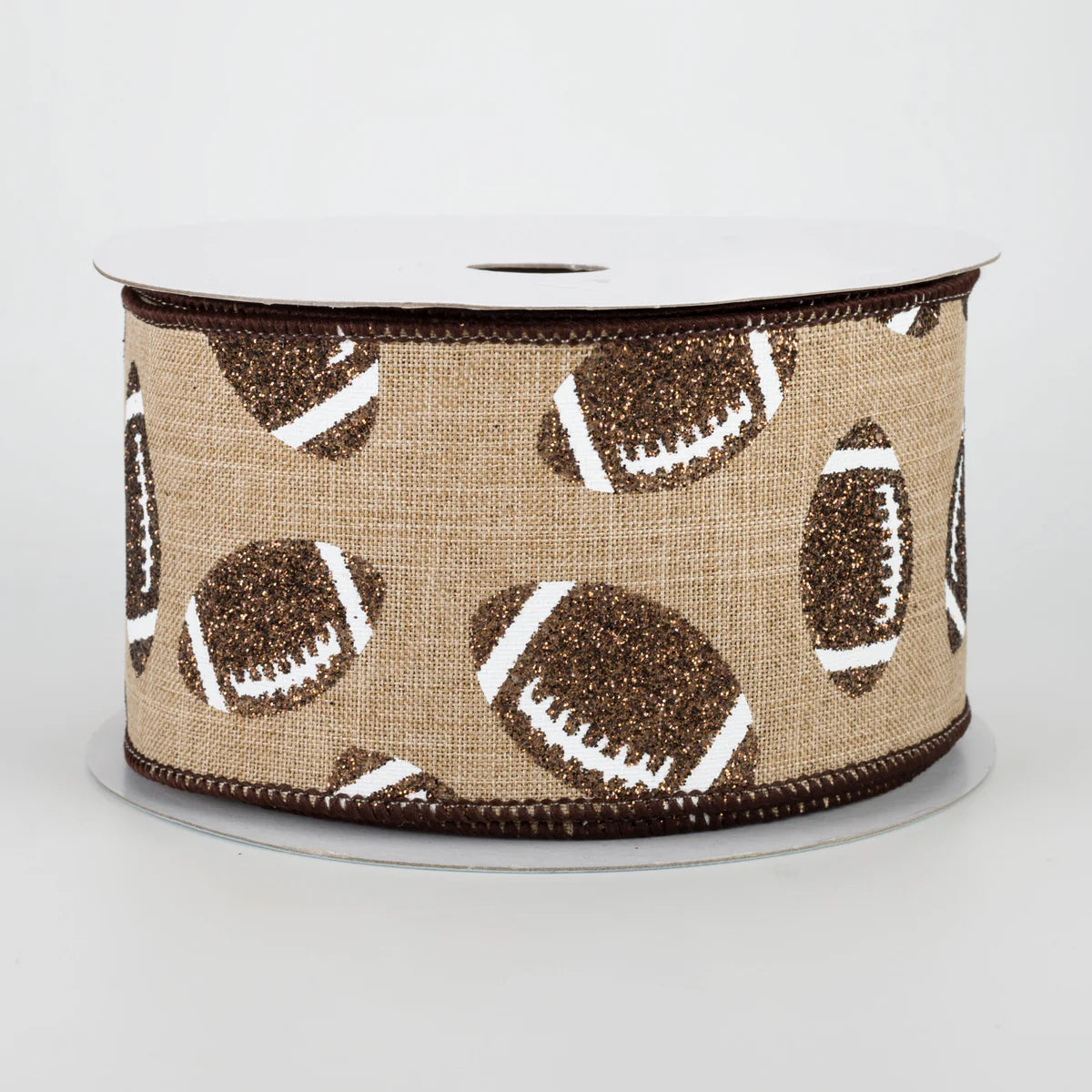 2 1/2" Glitter Football Wired Ribbon: Light Beige - 1 Yard