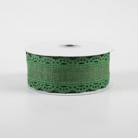 1 1/2 " Scalloped Edge Wired Ribbon: Emerald Green - 1 Yard