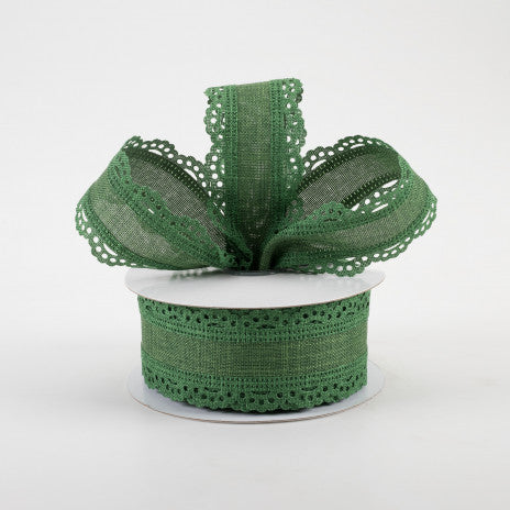 1 1/2 " Scalloped Edge Wired Ribbon: Emerald Green - 1 Yard