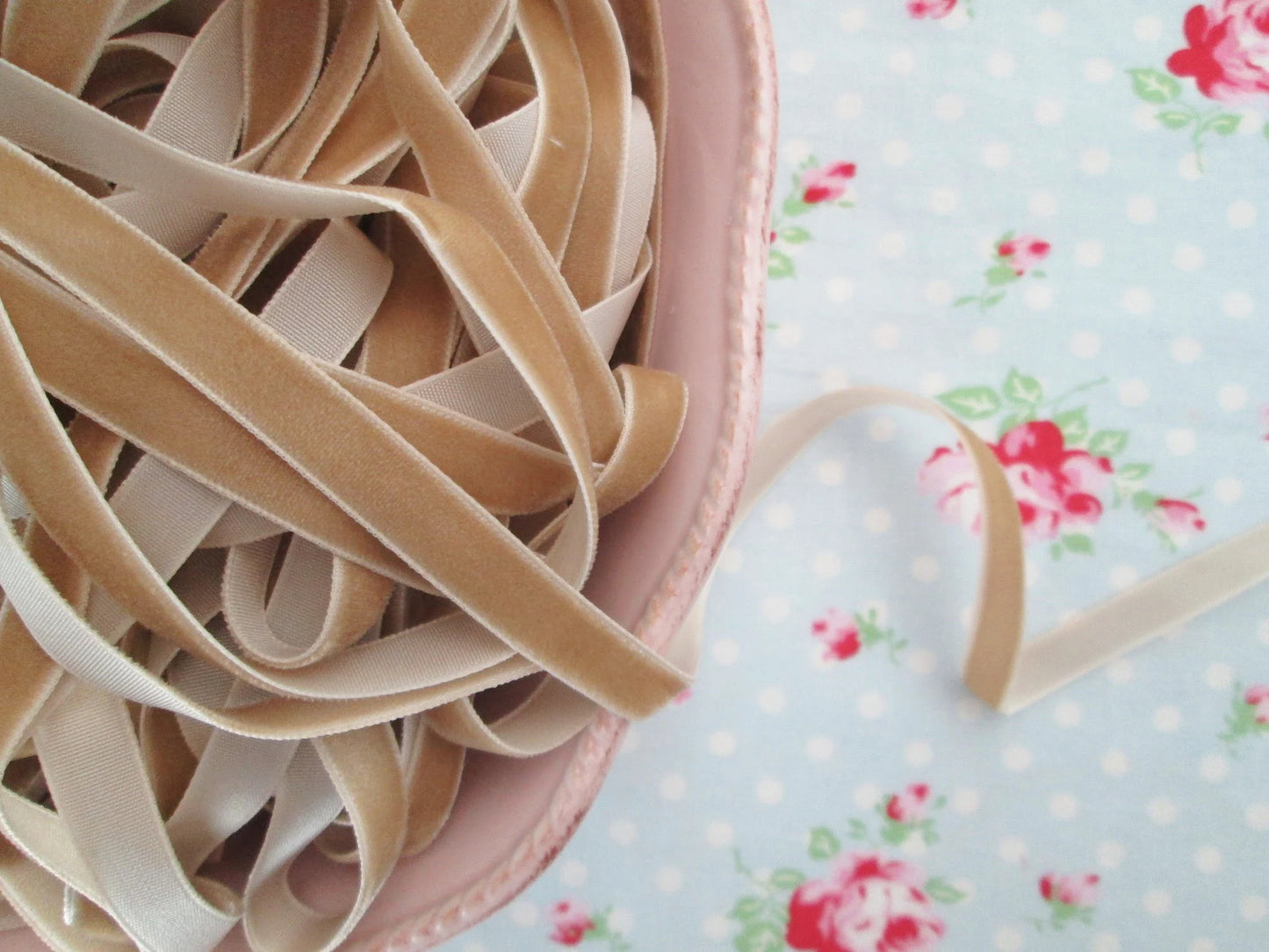 Fawn Beige Velvet Ribbon - 3/8 inch - 1 Yard