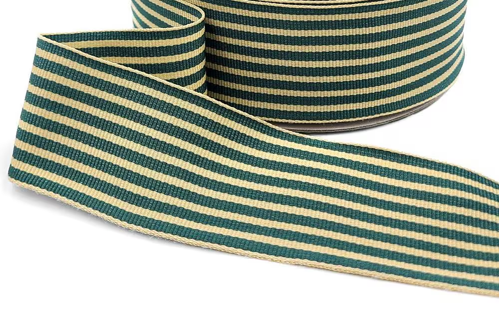 Striped Grosgrain Ribbon - Green and Ivory - 1 1/2 inch - 1 Yard - Sugar Pink Boutique