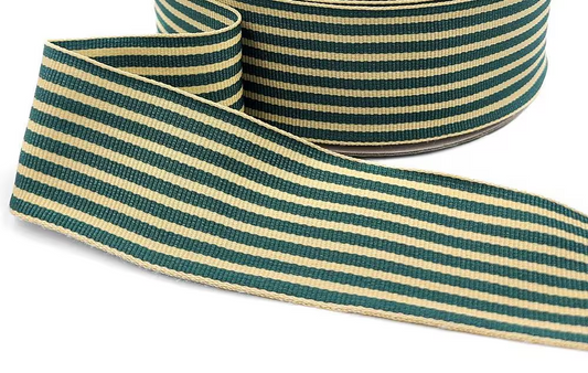 Striped Grosgrain Ribbon - Green and Ivory - 1 1/2 inch - 1 Yard - Sugar Pink Boutique