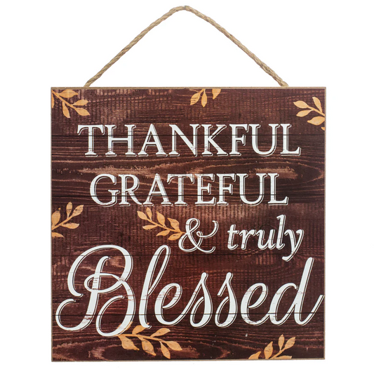 12" Wooden Sign: Thankful, Grateful, Blessed - Sugar Pink Boutique