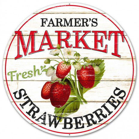 12" Metal Farmer's Market Sign: Strawberries - Sugar Pink Boutique