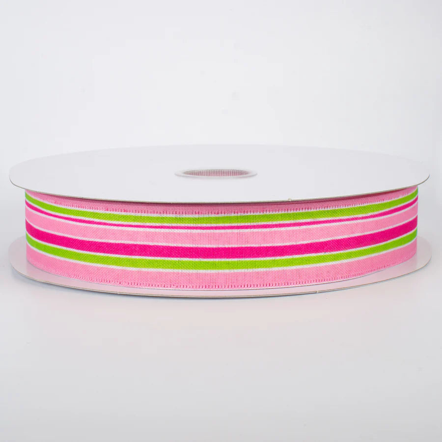 1 1/2" Variating Pink, Lime & Fuchsia Stripe Wired Ribbon - 1 Yard - Sugar Pink Boutique