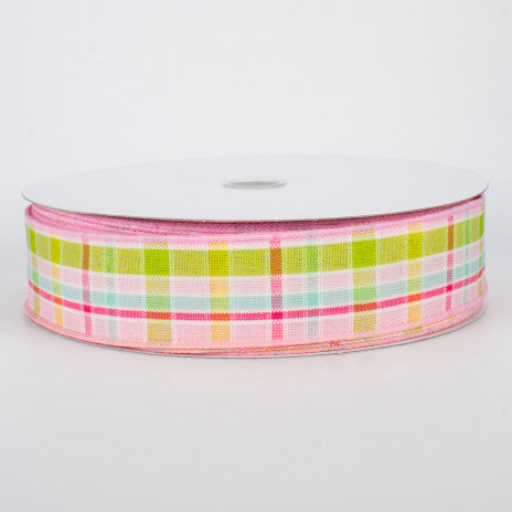 1 1/2" Spring Plaid Wired Ribbon: Pastels - 1 Yard - Sugar Pink Boutique