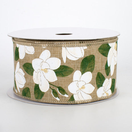 2 1/2" Magnolia Wired Ribbon: Light Beige - 1 Yard - Sugar Pink Boutique
