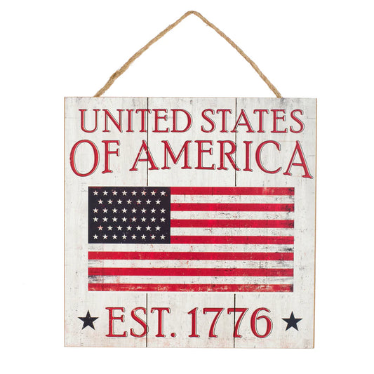 10" Square Wooden Sign: United States of America Flag - Sugar Pink Boutique