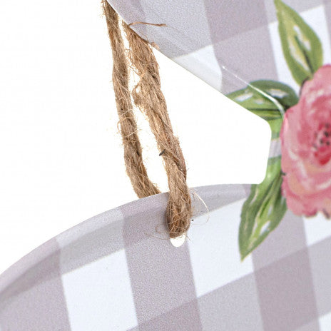 7" Grey Plaid Bunny Sign With Floral Blooms - Sugar Pink Boutique