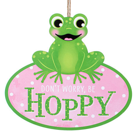 12" Wooden Sign: Don't Worry, Be Hoppy Frog - Sugar Pink Boutique