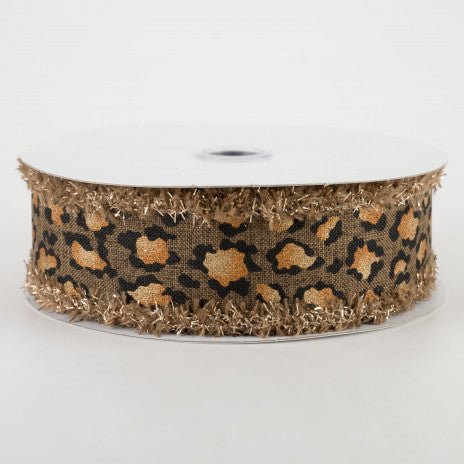 1 1/2" Metallic Animal Print Fuzzy Edge Wired Ribbon: Brown - 1 Yard - Sugar Pink Boutique