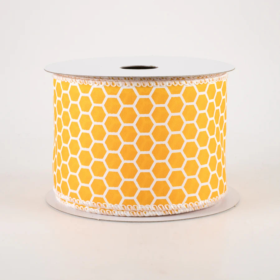 2 1/2" Satin Honeycomb Wired Ribbon: Yellow - 1 Yard - Sugar Pink Boutique