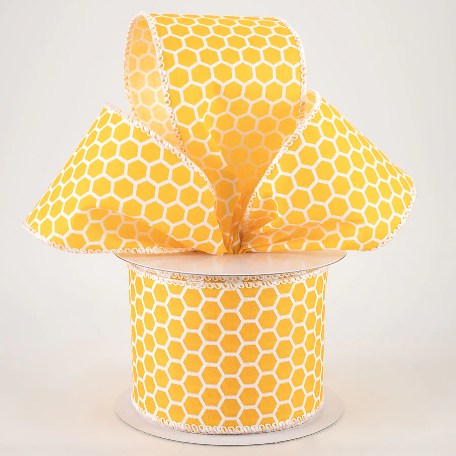 2 1/2" Satin Honeycomb Wired Ribbon: Yellow - 1 Yard - Sugar Pink Boutique