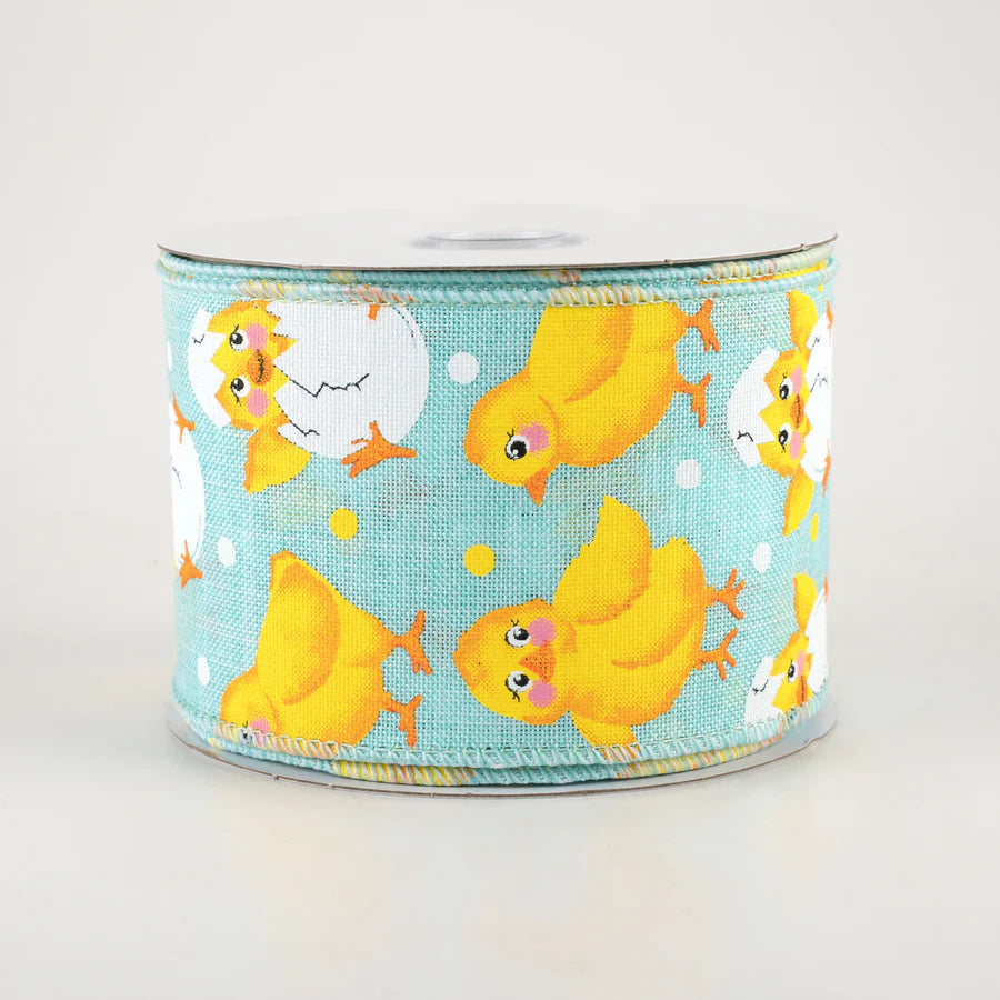 2 1/2" Baby Chicks Wired Ribbon: Ice Blue - 1 Yard - Sugar Pink Boutique