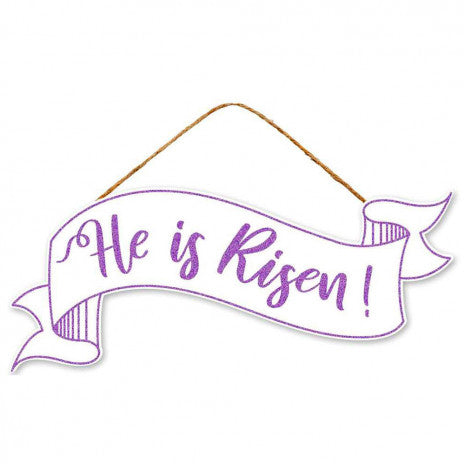15" Wooden Sign: He Is Risen Banner - Sugar Pink Boutique