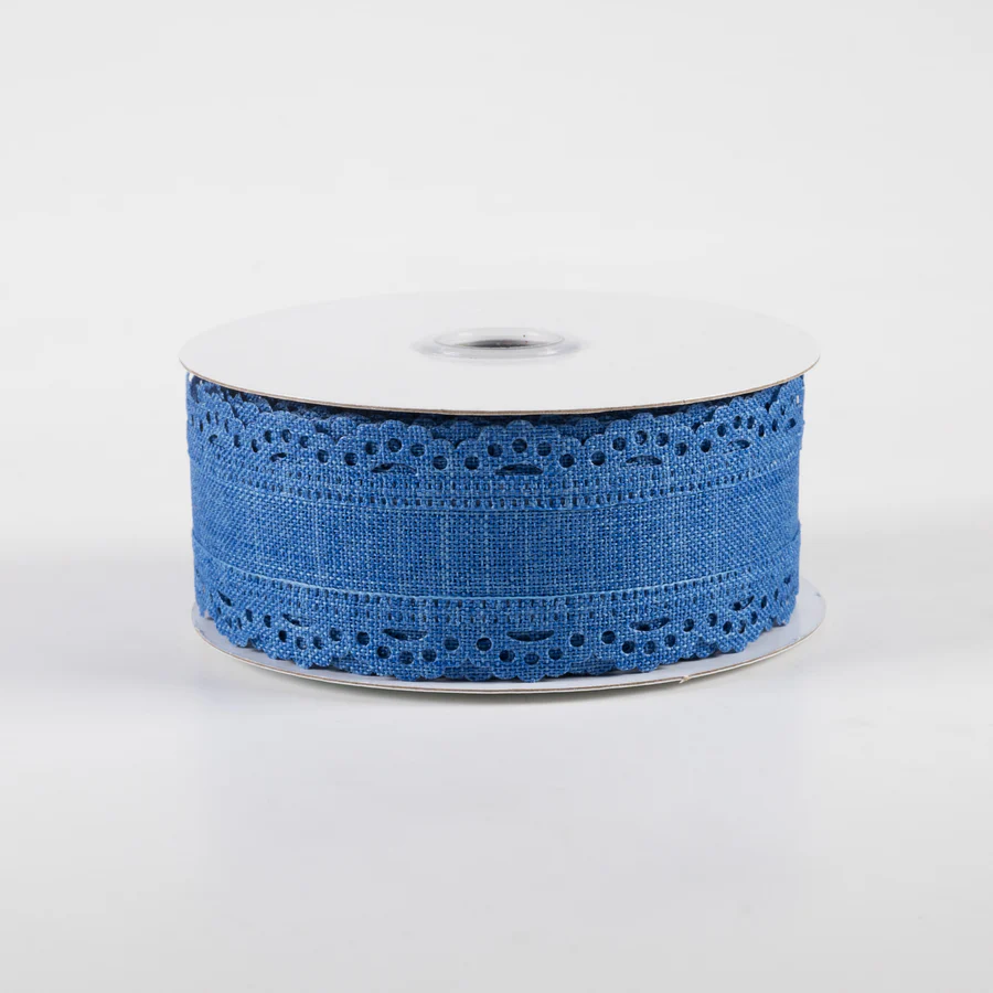 1 1/2" Scalloped Edge Wired Ribbon: Royal Blue - 1 Yard