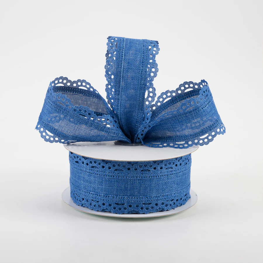 1 1/2" Scalloped Edge Wired Ribbon: Royal Blue - 1 Yard