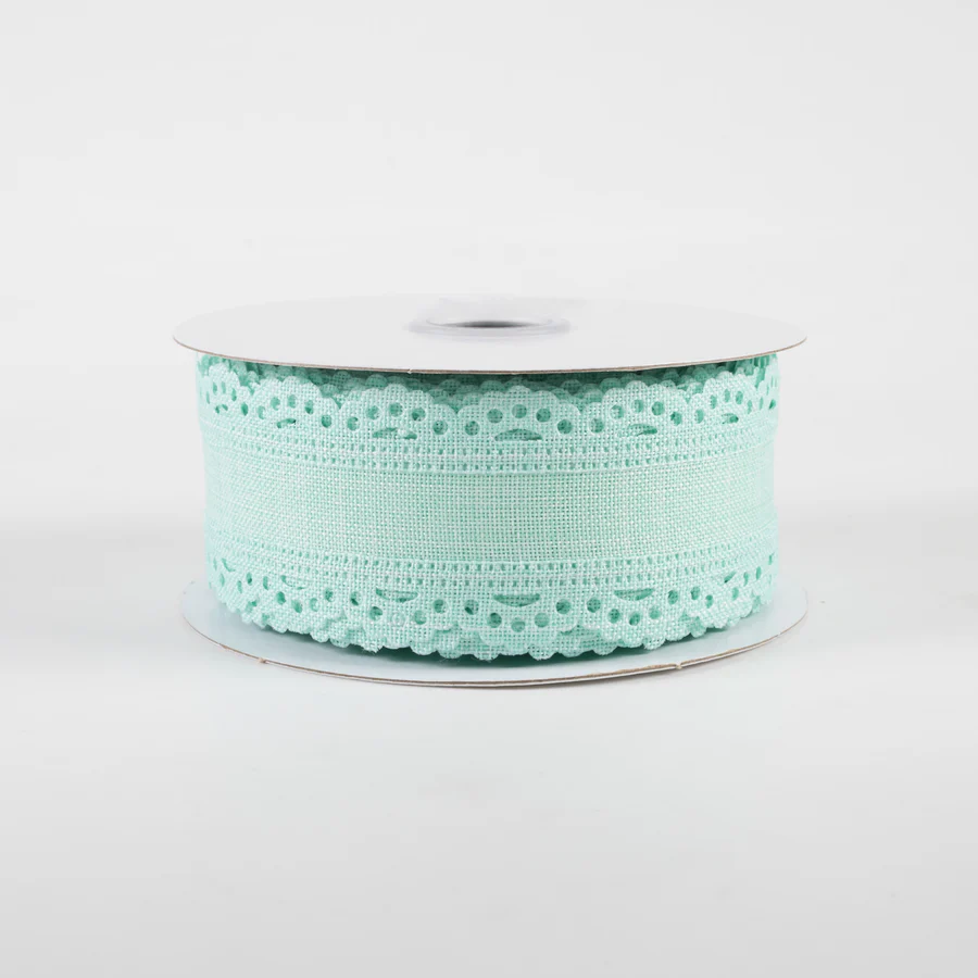 1 1/2 " Scalloped Edge Wired Ribbon: Mint Green- 1 Yard