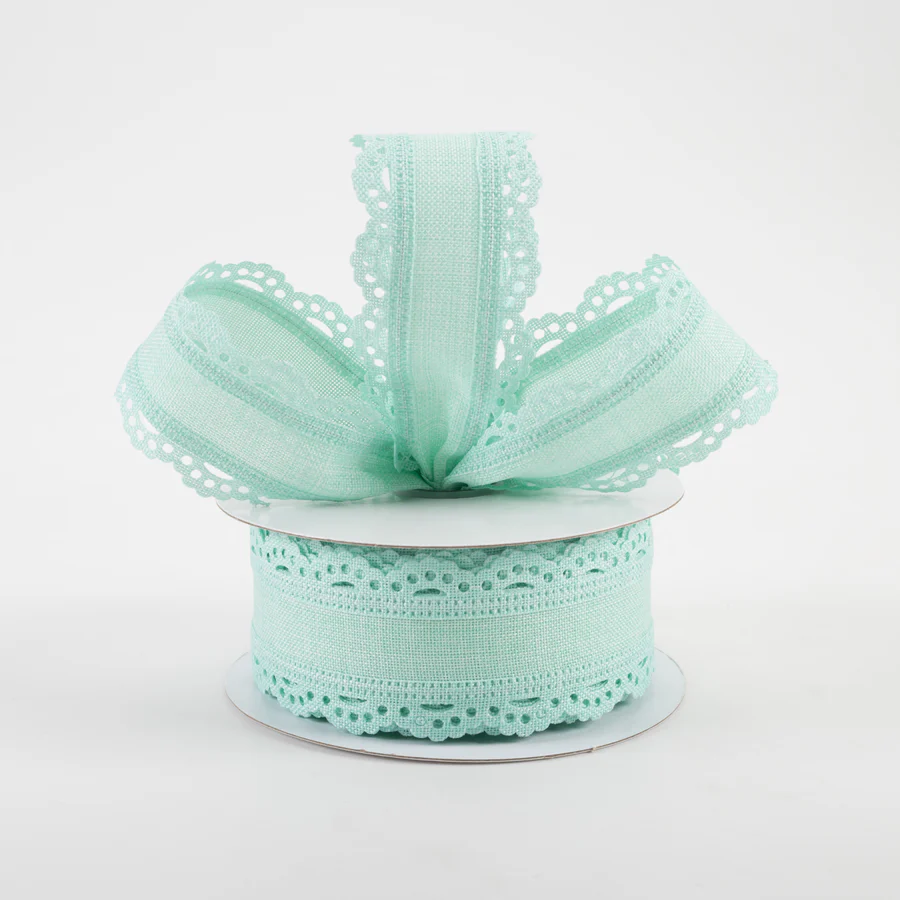 1 1/2 " Scalloped Edge Wired Ribbon: Mint Green- 1 Yard