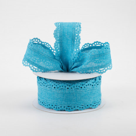 1 1/2 " Scalloped Edge Wired Ribbon: Turquoise - 1 Yard - Sugar Pink Boutique