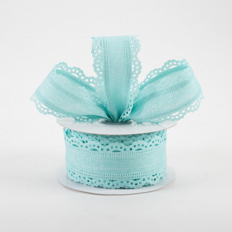 1 1/2 " Scalloped Edge Wired Ribbon: Ice Blue - 1 Yard