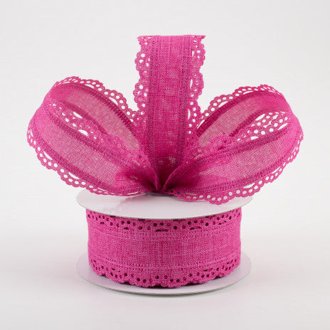 1 1/2" Scalloped Edge Wired Ribbon: Fuchsia - 1 Yard - Sugar Pink Boutique