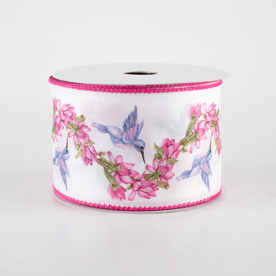 2 1/2" Hummingbird Pink and Lavender Garland Wired Ribbon - 1 Yard