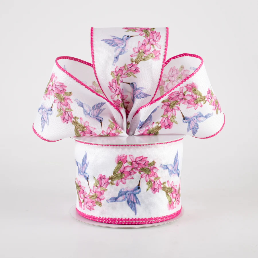 2 1/2" Hummingbird Pink and Lavender Garland Wired Ribbon - 1 Yard