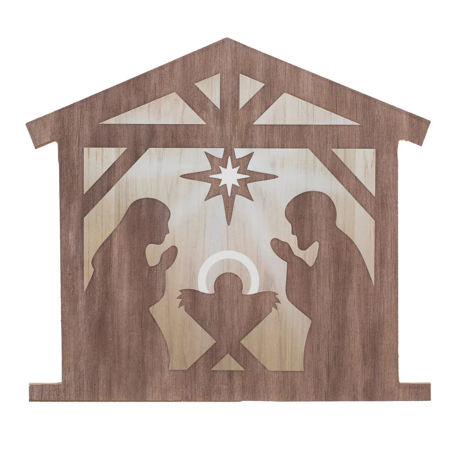 10" Wooden Sign: Nativity Scene Cutout