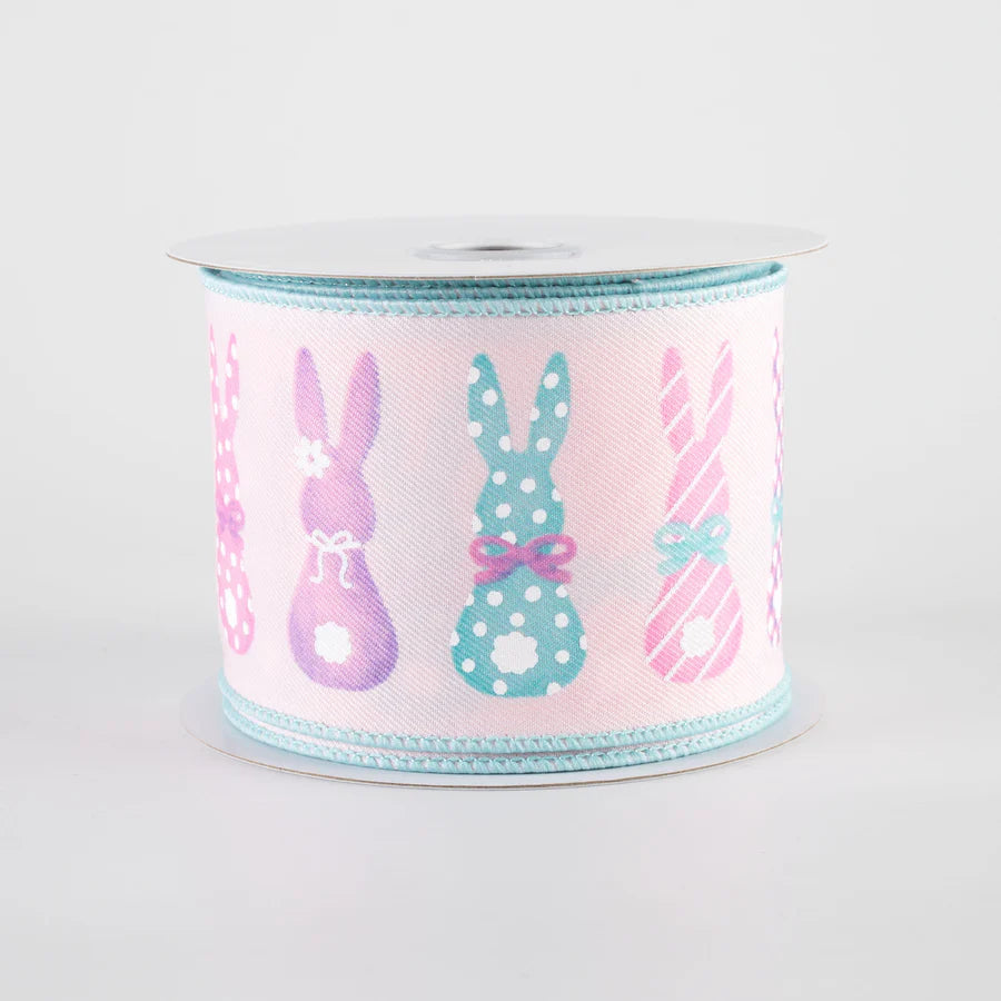 2 1/2" Bunny Silhouettes Wired Ribbon: Pale Pink - 1 Yard - Sugar Pink Boutique