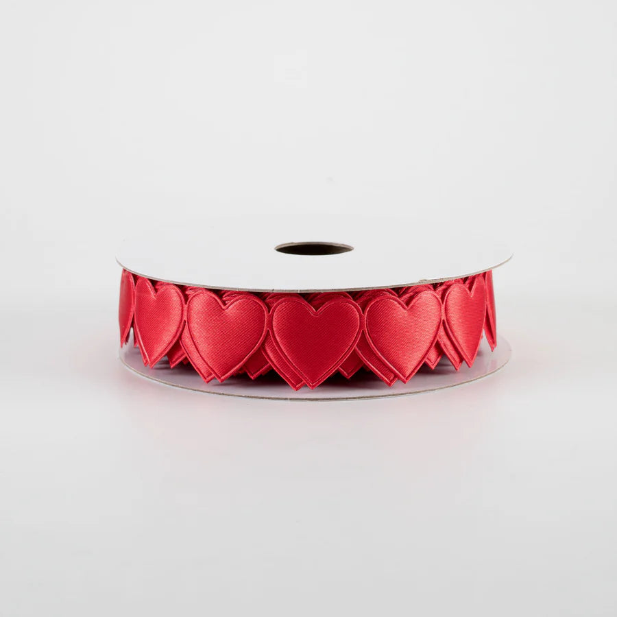Satin Cut-Out Hearts Ribbon: Red - 7/8" - 1 Yard - Sugar Pink Boutique
