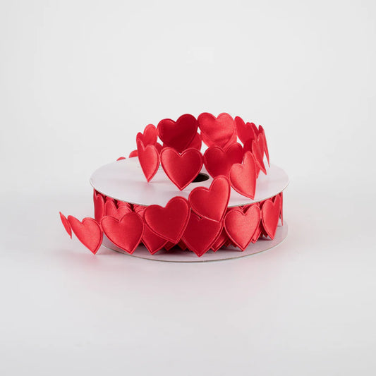 Satin Cut-Out Hearts Ribbon: Red - 7/8" - 1 Yard - Sugar Pink Boutique