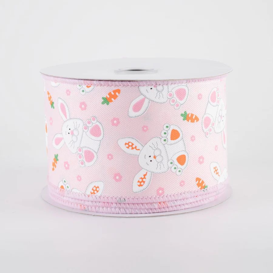 2 1/2" Playful Bunnies Wired Ribbon: Pale Pink - 1 Yard - Sugar Pink Boutique