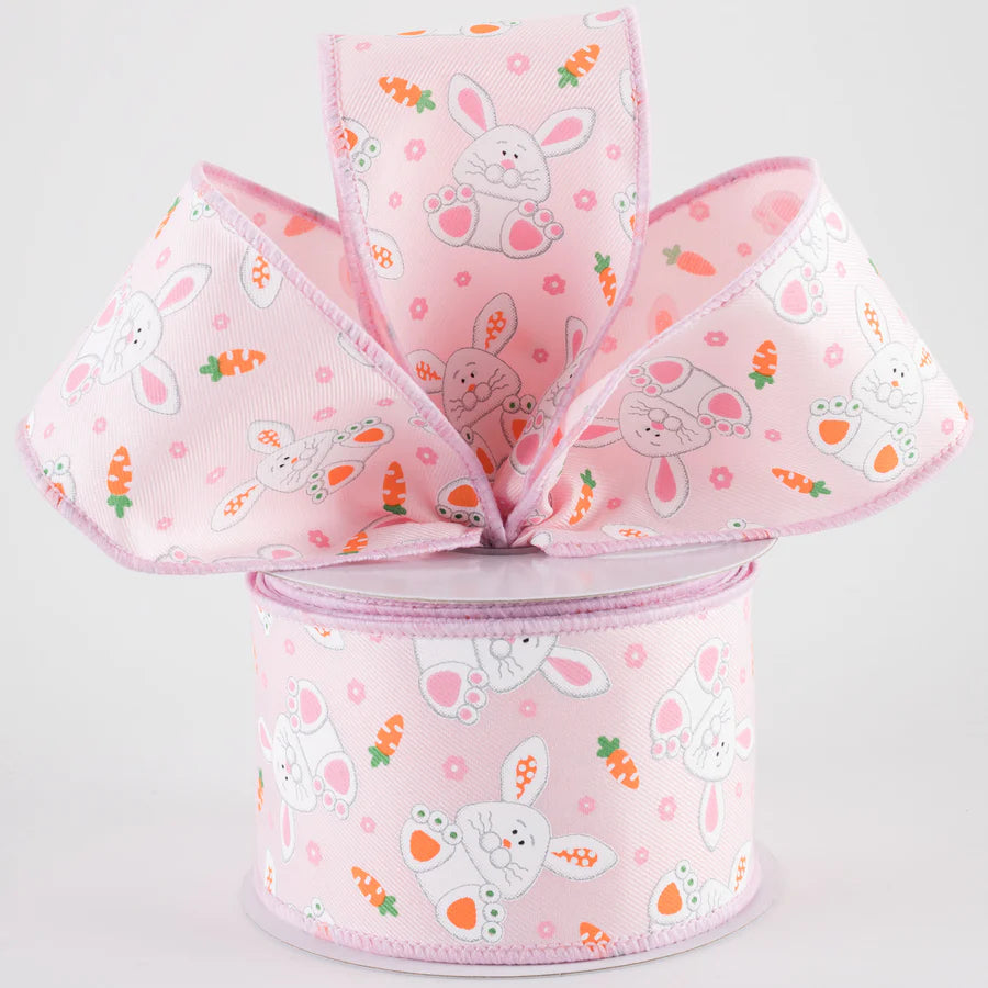 2 1/2" Playful Bunnies Wired Ribbon: Pale Pink - 1 Yard - Sugar Pink Boutique