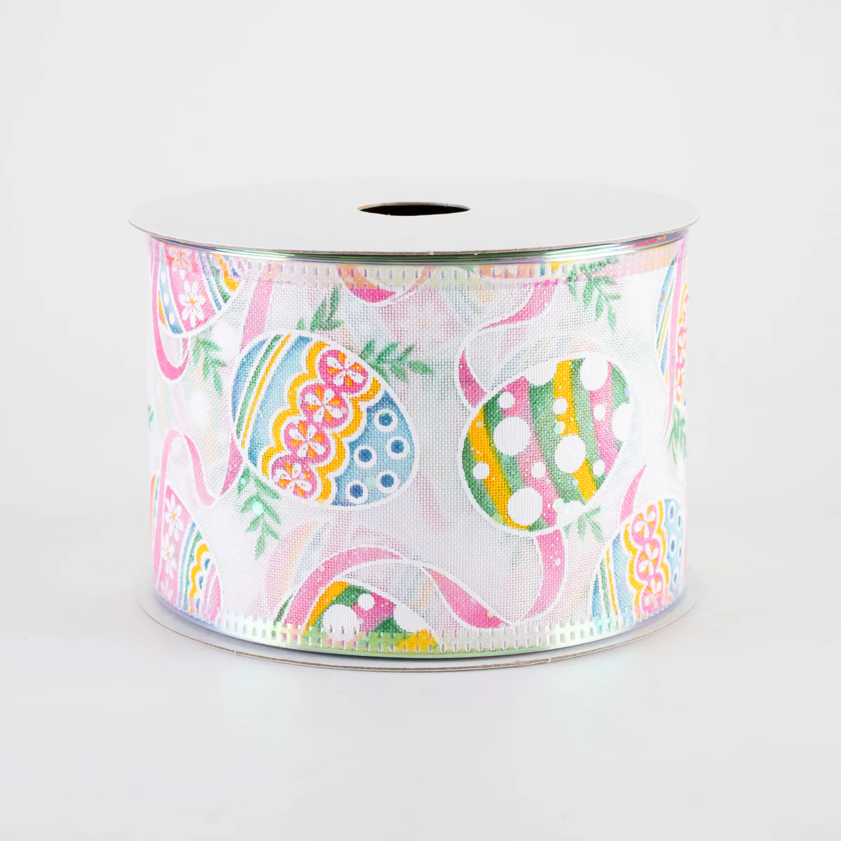 2 1/2" Iridescent Pastel Easter Eggs Wired Ribbon - 1 Yard