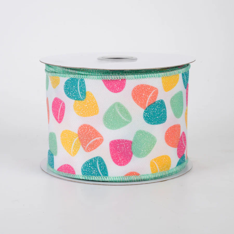 2 1/2" Gumdrops Candy Wired Ribbon: Multicolor Pastel - 1 Yard