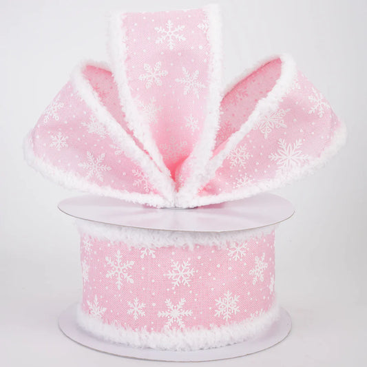 2 1/2" Mini Snowflake Snowdrift Edge Wired Ribbon: Light Pink - 1 Yard