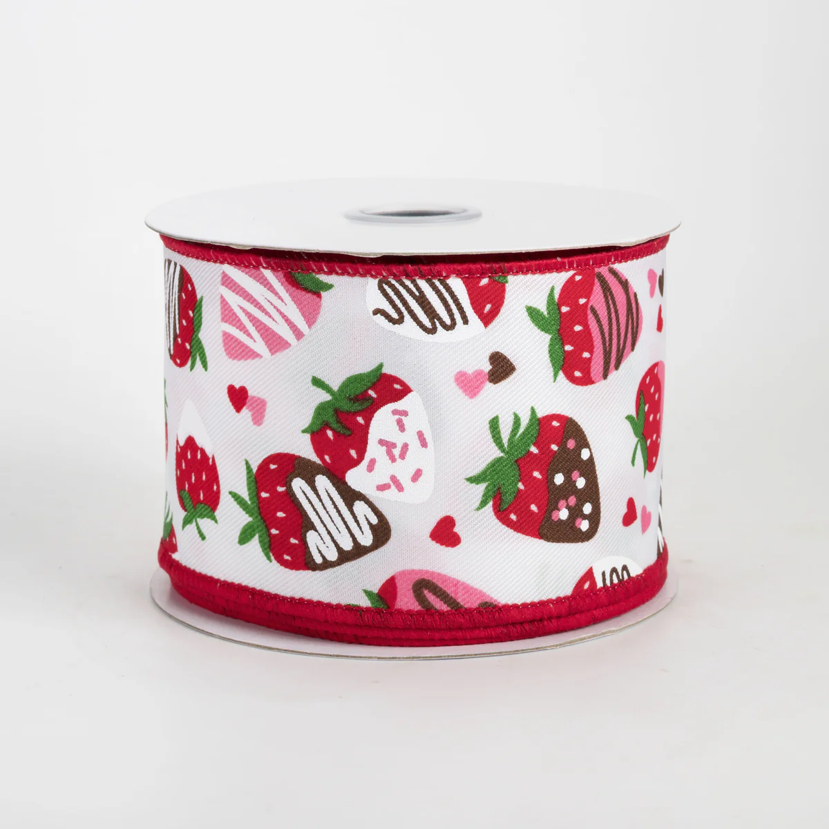 2 1/2" Chocolate Covered Strawberries Wired Ribbon: White - 1 Yard