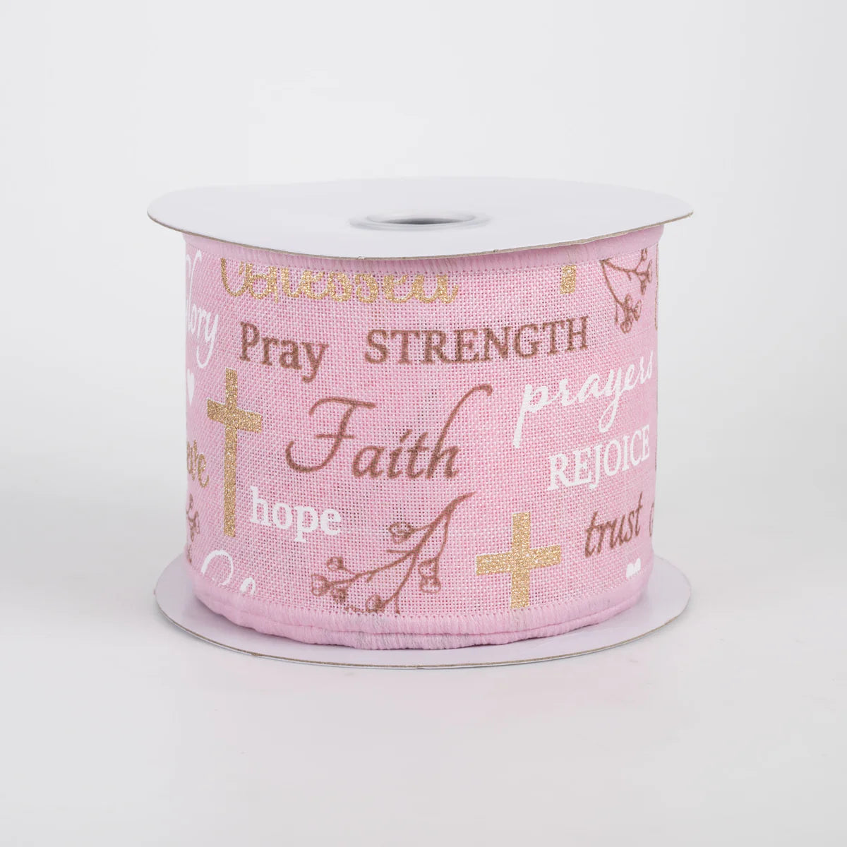 2 1/2" Words of Faith Wired Ribbon: Pink - 1 Yard