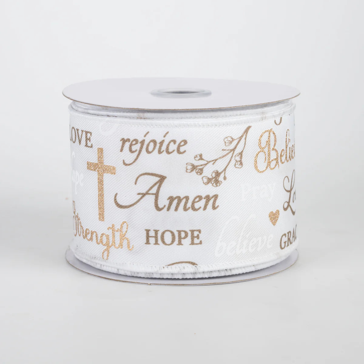 2 1/2" Words of Faith Wired Ribbon: White - 1 Yard