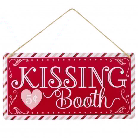 12" Embossed Metal Sign: Kissing Booth - Sugar Pink Boutique