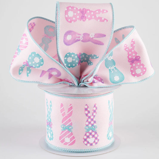 2 1/2" Bunny Silhouettes Wired Ribbon: Pale Pink - 1 Yard - Sugar Pink Boutique