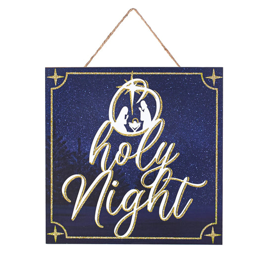 10" Square Wooden Sign: O Holy Night Glitter