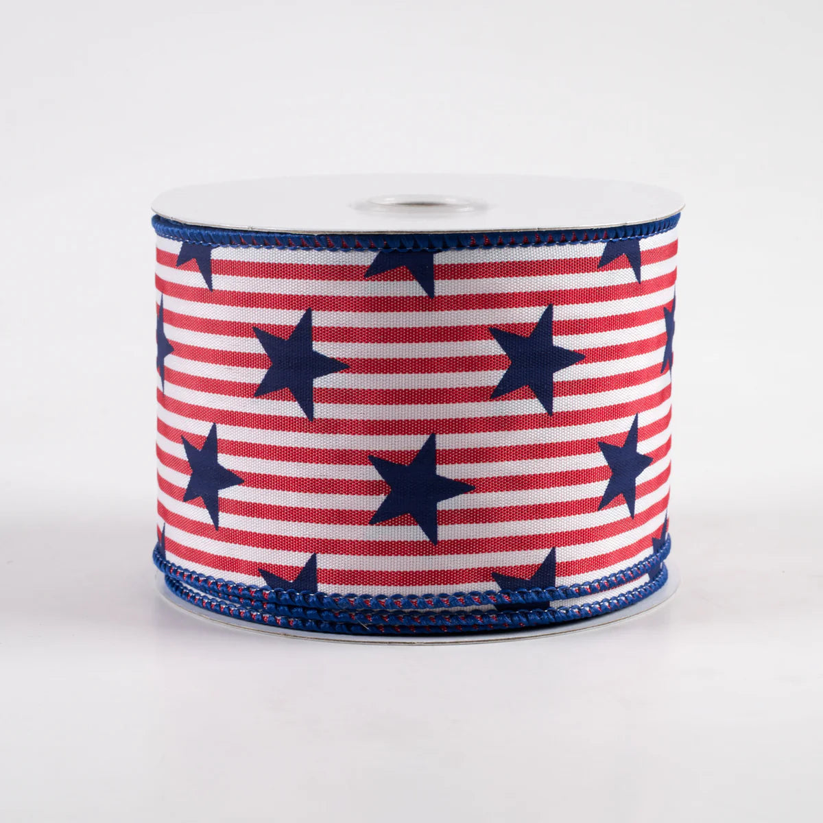 2 1/2" Stars on Woven Stripe Wired Ribbon: Red, White, Navy - 1 Yard
