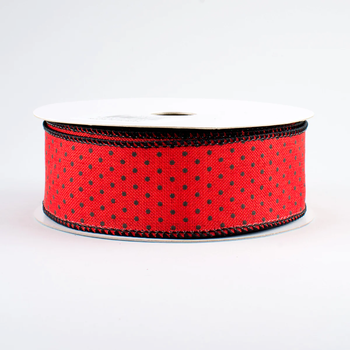 1 1/2" Swiss Dots Wired Ribbon: Red & Black - 1 Yard