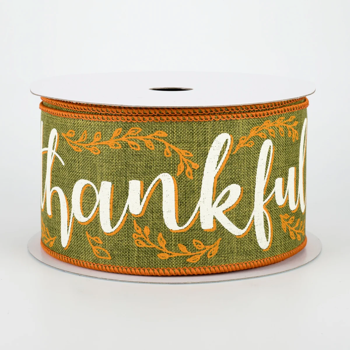2 1/2" Thankful Wired Ribbon: Moss - 1 Yard