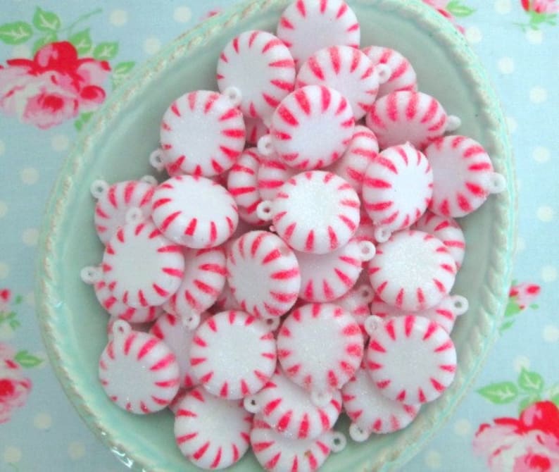 Glittered Peppermint Embellishments - 3/4 inch - Set of 4