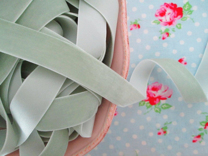 Jadeite Green Velvet Ribbon - 3/4 inch - 1 Yard – Sugar Pink Boutique