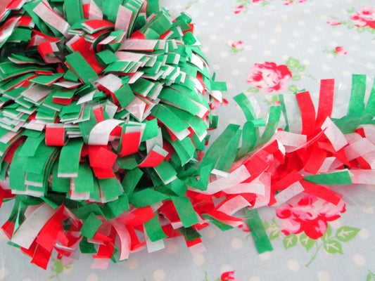 Tissue Garland Festooning Fringe - Christmas Red Green & White - 2 inch - 1 Yard - Sugar Pink Boutique