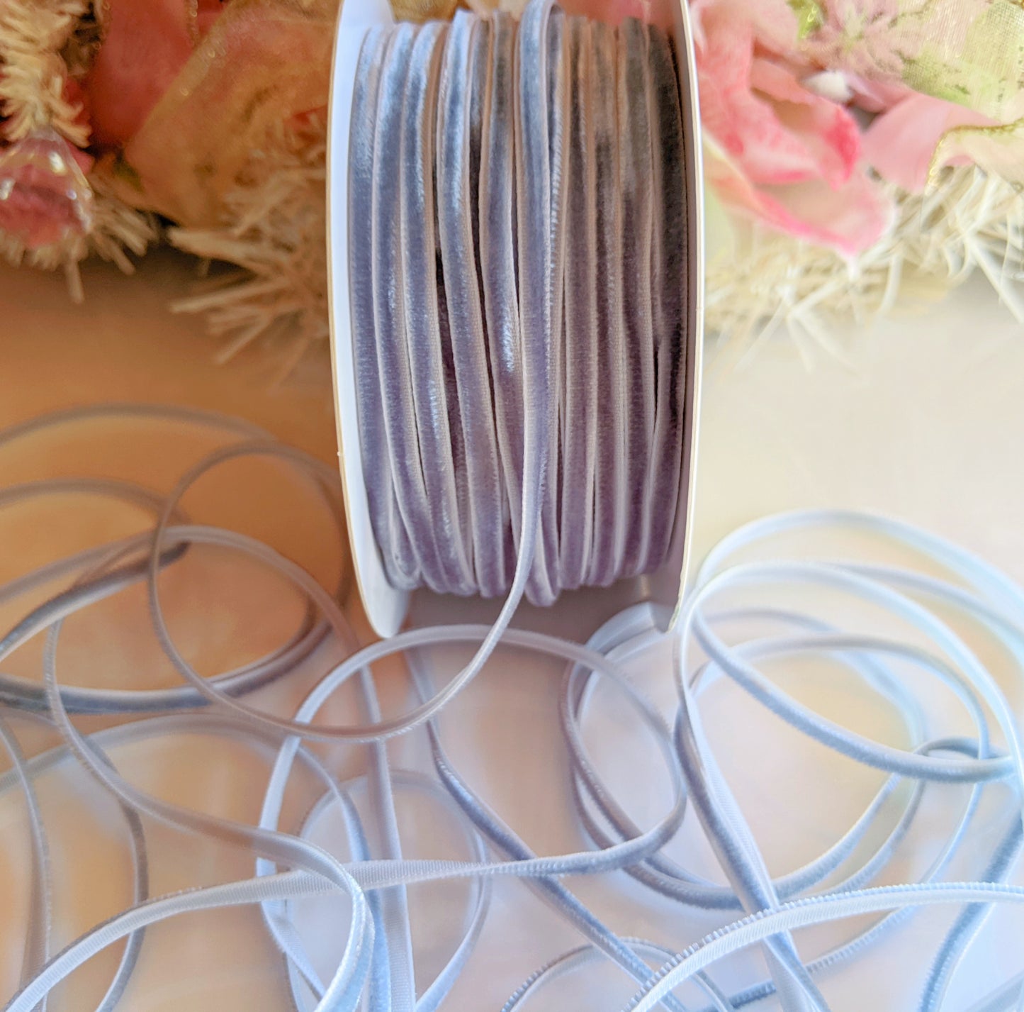 Slate Blue Velvet String Ribbon - 1/8 inch - 1 Yard - Sugar Pink Boutique